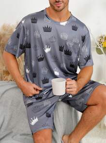 男士皇冠印花睡衣套装 / 睡衣套装 - 彩色 - 查看 1