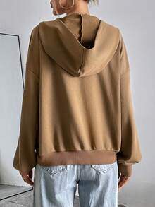 SHEIN Essnce Drop Shoulder Zip Up Hoodie - Khaki - View 2