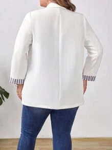 SHEIN Privé Plus Striped Print Shawl Collar Blazer - White - View 2