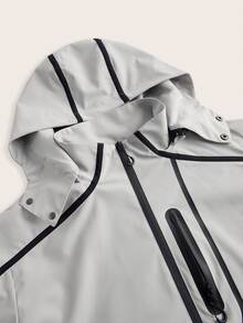 WanderVale 1pc Contrast Piping Zip Up Hooded Outdoor Insulated Jacket Sports - Light Grey - View 4