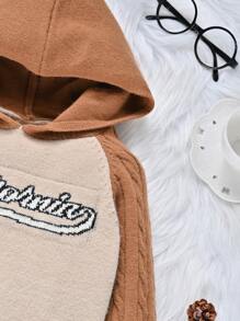 SHEIN Tween Girl Letter Pattern Raglan Sleeve Hooded Sweater - Multicolor - View 4