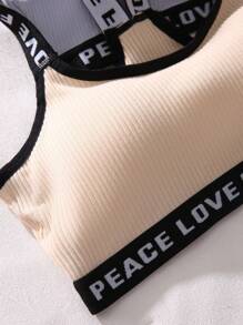 Shein Underwear&Sleepwear Basics Yoga 3pcs Letter Graphic Contrast Binding Bralette Sports
