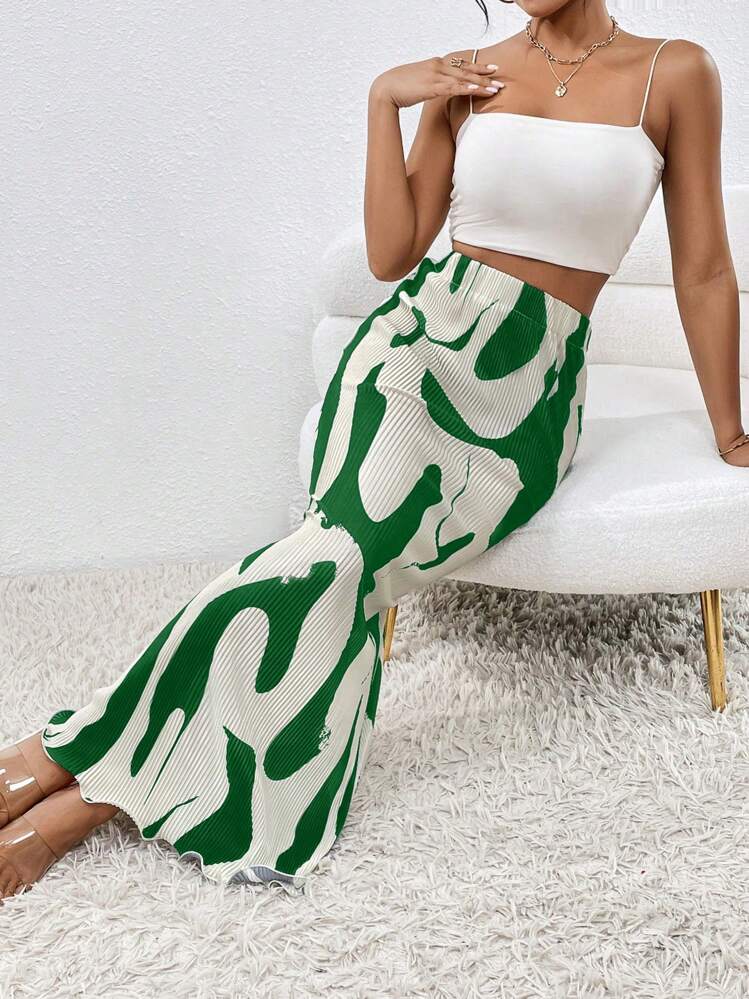 SHEIN Clasi 印花美人鱼裙摆女式半身裙 - 綠色 - 查看 6