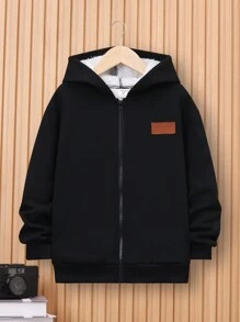 SHEIN 青少年男孩字母撥色保暖帽內衬連帽外套