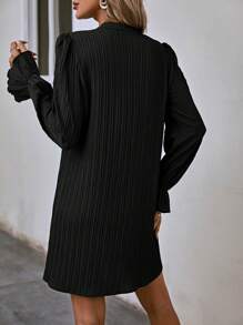 SHEIN Clasi Notched Neckline Flare Sleeve Dress Fall Cloth For Women - Black - View 2