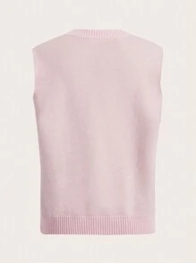 SHEIN EZwear Letter Pattern Sweater Vest - Baby Pink - View 2
