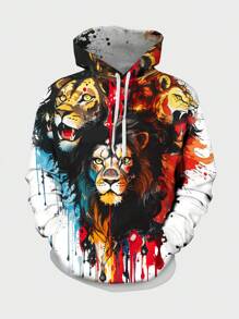 Manfinity LEGND Men 3D Lion Print Drawstring Hoodie - Multicolor - View 1
