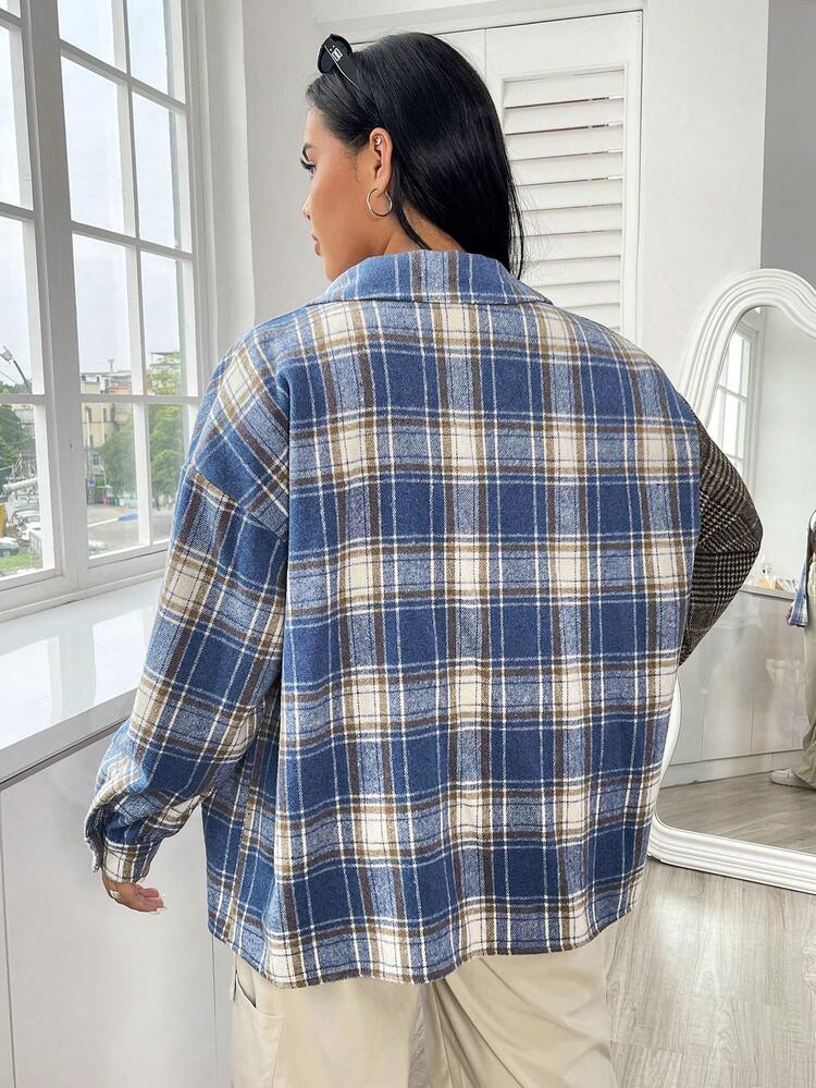 Plus Plaid Print Drop Shoulder Coat