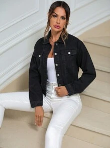 EMERY ROSE 翻蓋口袋前紐扣牛仔夾克