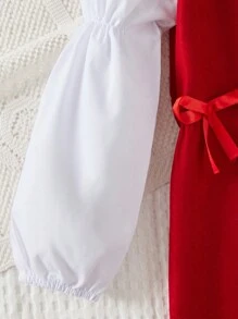 RueChic Young Girl Two Tone Bow Front 2 In 1 Dress - Red - View 3