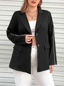 Flirla Hơn Contrast Piping Ngực đơn Áo vest - màu đen - Xem 1