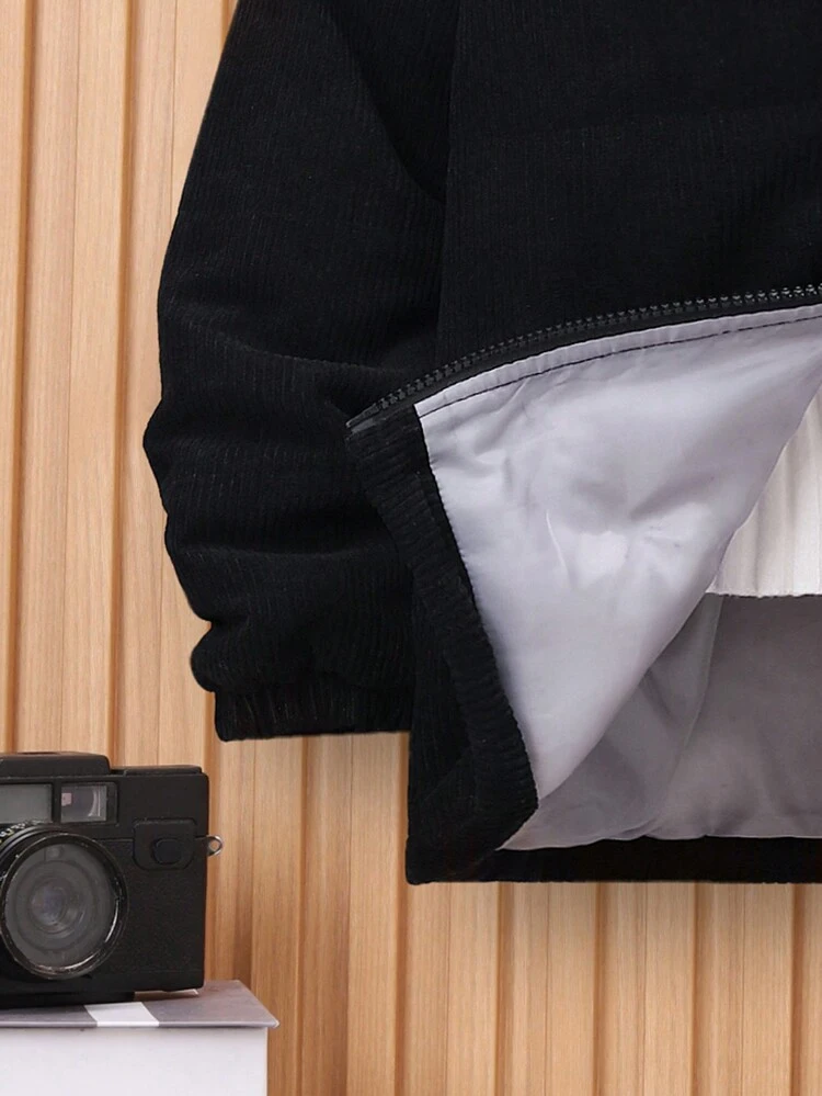 Tween Boy Zip Up Patch Detail Hooded Padded Coat Without Sweater