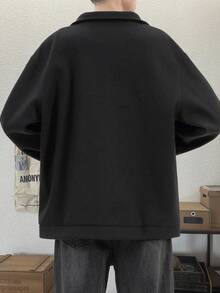 Manfinity Hypemode Nam 1 Miếng Chi tiết về Flap Thả vai Áo khoác - màu đen - Xem 2