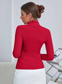 INAWLY Turtleneck Ribbed Knit Sweater,Long Sleeve Tops Knit Pullover Fall Winter Sweater - Red - View 2