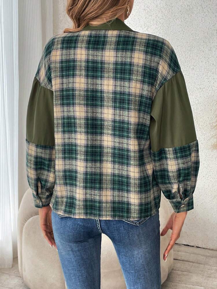 Plaid Print Drop Shoulder Jacket