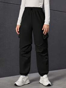 Teen Girl Flap Pocket Side Cargo Pants - Black - View 6