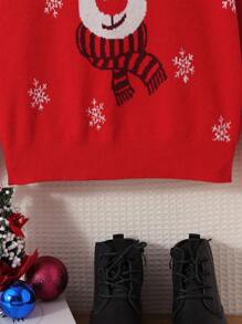 SHEIN Áo len họa tiết bông tuyết và nai sừng tấm Giáng sinh của Tween Girl cho Giáng sinh - Nhiều màu - Xem 4
