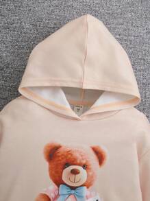 SHEIN Young Girl Bear & Letter Graphic Kangaroo Pocket Hoodie