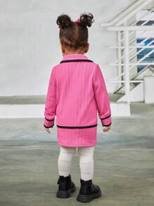 SHEIN Chicas Bebé Abrigo unido en contraste & Falda & Riñonera - Rosa - Ver 2