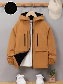 SHEIN 男大童拉鏈開襟連帽外套 - 棕色 - 查看 2