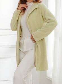 SHEIN LUNE Abrigo teddy unicolor con parte delantera abierta