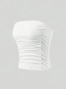 Sweetra Top bandeau unicolor fruncido - Blanco - Ver 4