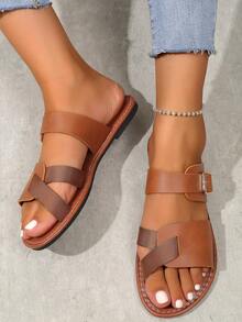 Sandalias planas de mujeres - Marrón - Ver 3