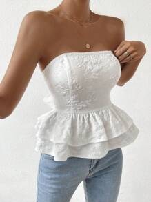 Pariaura Dệt hoa Ca-vát Backless Xoay eo Ống ngọn - trắng - Xem 5