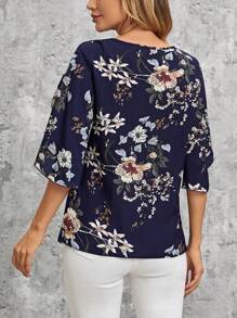 EMERY ROSE 印花花瓣袖襯衫 - 藏蓝色 - 查看 2