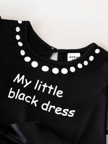 Baby Girl Slogan Graphic Bow Front Puff Sleeve Bodysuit Dress