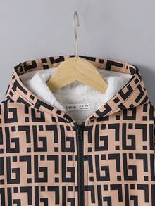 SHEIN 女大童滿版印花毛絨內襯連帽加絨內裏夾克 - 棕色 - 查看 7