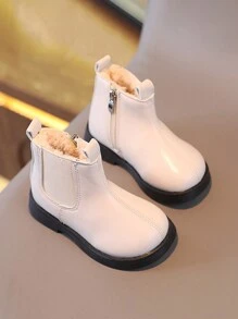 兒童實色拉鍊靴 - 米色 - 查看 3