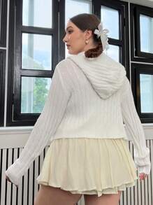 SHEIN Qutie Plus Zip Up Cable Knit Cardigan - White - View 2