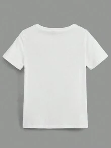 SHEIN Maglietta a manica corta tinta unita, 100% cotone - Bianco - Visualizzare 2