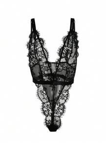 Seduluxe Floral Lace Sheer Teddy Bodysuit Lingerie, Baddie Look