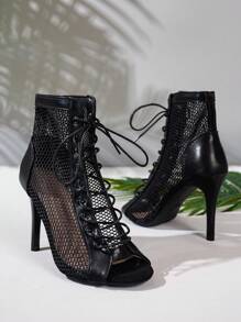 Women's Mesh Breathable Stiletto Fashionable Summer Boots Valentines - Black - View 5