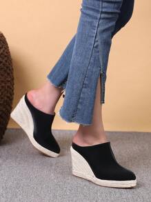 女士坡跟厚底復古頭層牛皮豆豆鞋 - 黑色 - 查看 1