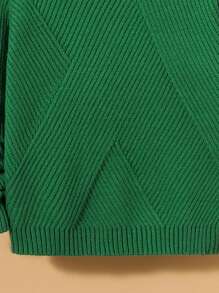 SHEIN Áo len dệt kim có gân rắn của Tween Boy - Màu xanh lá cây đậm - Xem 5