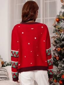 SHEIN LUNE Christmas Pattern Drop Shoulder Sweater - Multicolor - View 2