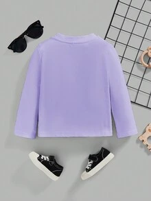 女嬰卡通圖案T恤 - 紫色 - 查看 2