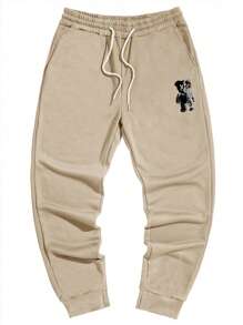 Manfinity EMRG Men Plus Cartoon Print Drawstring Waist Sweatpants - Khaki - View 3