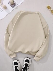 INAWLY 大碼萬聖節印花保暖襯裡運動衫 - 米色 - 查看 2