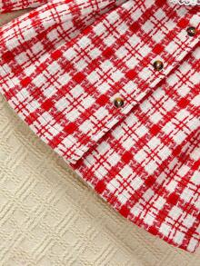 Baby Girl Plaid Print Statement Collar Overcoat - Red - View 3