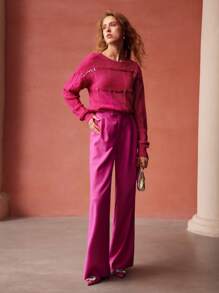 MOTF PREMIUM 羊毛混紡亮片裝飾毛衣 - 玫紅色 - 查看 4