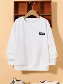 SHEIN Tween Boy Letter & Rocket Print Drop Shoulder Sweatshirt - White - View 2