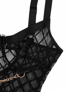 Chain Linked Cut-Out Underwire Teddy Bodysuit Lingerie - Black - View 4