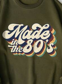 SHEIN LUNE 大碼字母圖案加絨內裏運動衫 - 軍綠色 - 查看 3