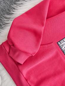 SHEIN Áo nỉ nữ tuổi teen in hình chữ cái và hình người Nhật, có túi kangaroo. - Màu Hồng Tươi - Xem 5