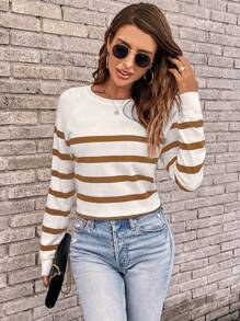 SHEIN LUNE Jersey con estampado de rayas para otoño/invierno - Camel - Ver 4