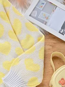 SHEIN Tween Girl Heart & Striped Pattern Cardigan - Multicolor - View 3